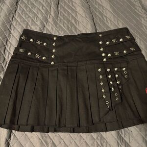 Tripp NYC Black Pleated Mini Skirt with Silver Studs